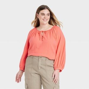 Universal Thread, Balloon Sleeve Blouse Coral Red XXL